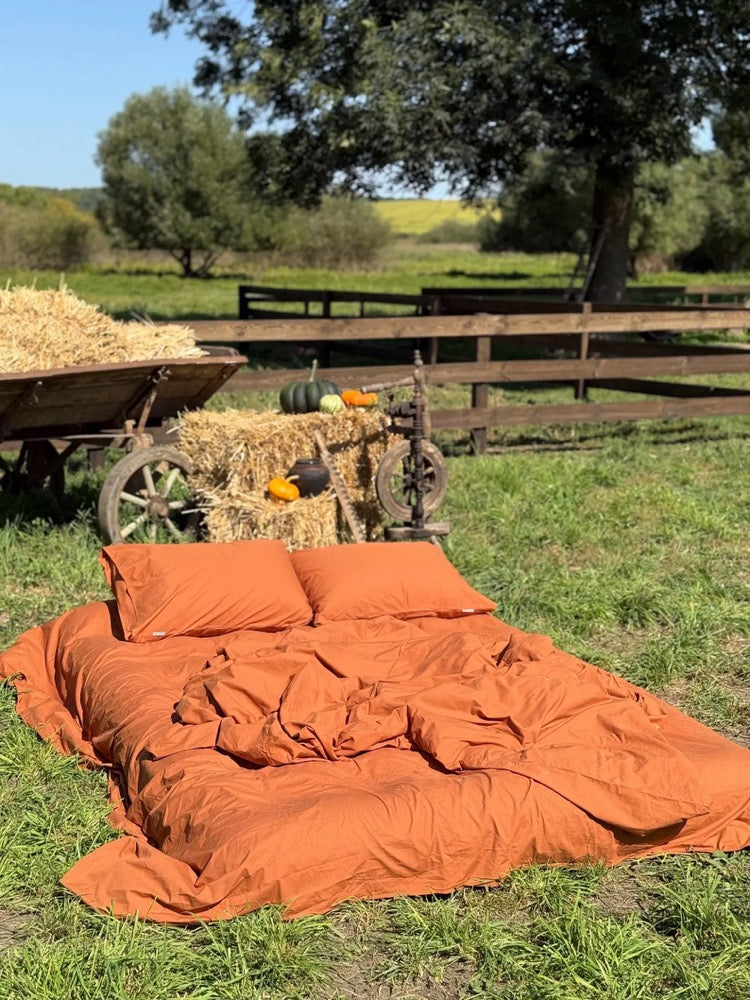 Cinnamon Cotton Fitted Sheet Set and PillowCases, Fall Cozy Bedding, 100% Cotton Bed Sheet Set