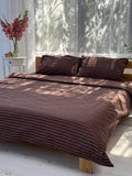 Brown Bedding Set 4 pc, Striped Duvet Cover King Queen Full and Custom, Cotton Fitted Sheet