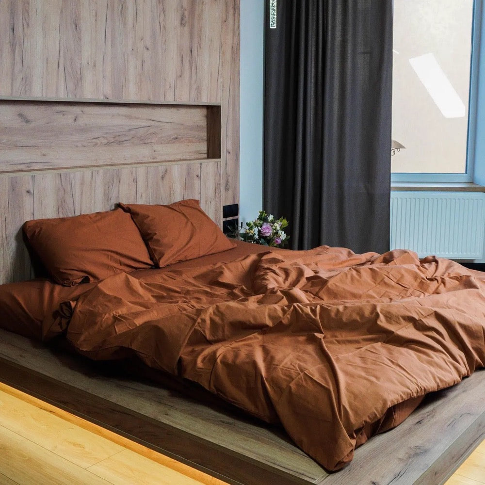Cinnamon Bed Set - Full Cotton Bedding with Duvet Cover, Pillow Cases, Bed Sheet - Minimalist Sheets set