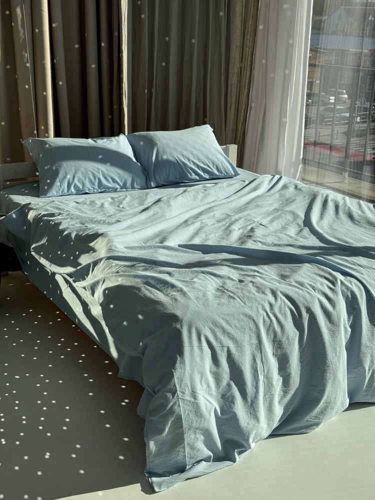 Cotton Blue Duvet Cover Zipper Closure, Natural 100% Cotton Twin XL, Queen, King and Custom Size