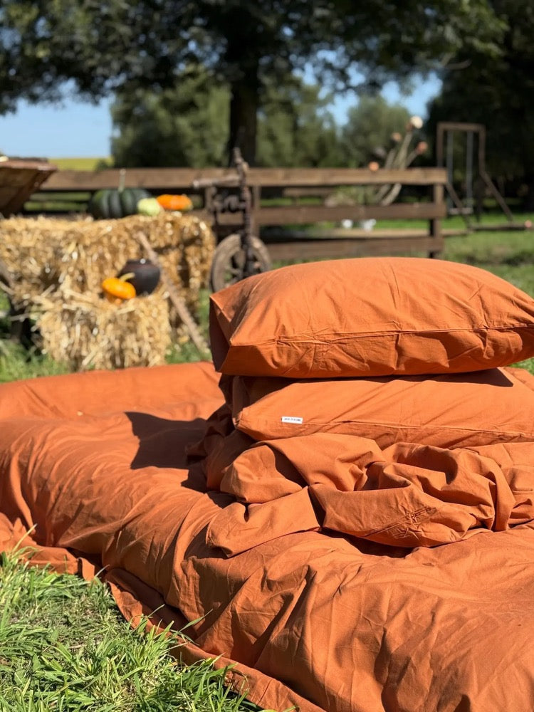 Cinnamon Cotton Fitted Sheet Set and PillowCases, Fall Cozy Bedding, 100% Cotton Bed Sheet Set